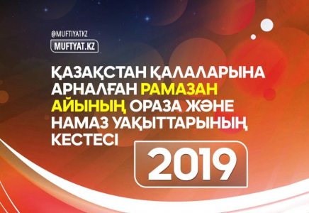 Ораза кестесі - 2019: Балқаш қаласы