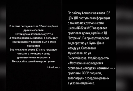 Астанадағы төбелесте екі оқушы қаза тапты: полиция ақпаратты жоққа шығарды